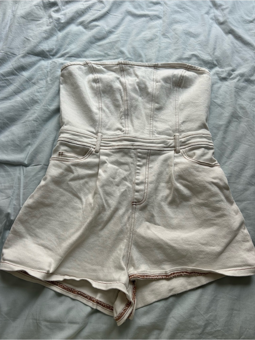 Le Lis Cream Strapless High-Waist Knit Shorts Romper
